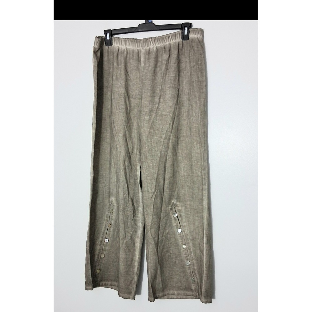 Soft Surroundings Olive-Taupe Linen Blend Wide Leg Pants